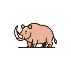 A cartoon illustration of a rhinoceros standing on a plain with a simple background