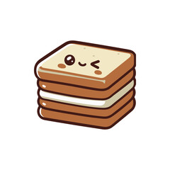 A cute, cartoon-style stack of cookies with a smiling face, set against a plain background