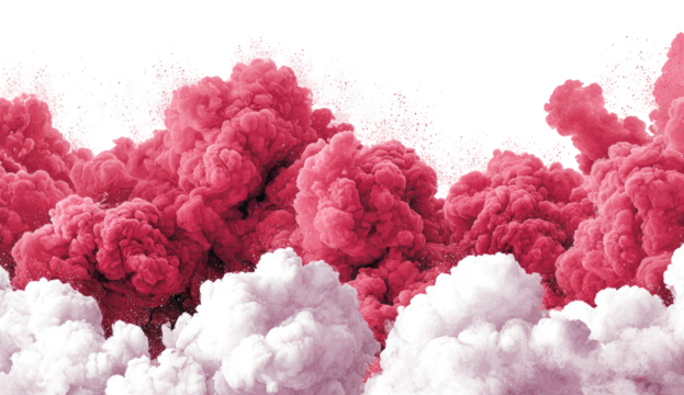 Pink and white smoke clouds layered horizontally
