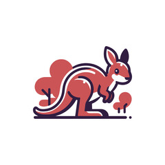 A vibrant cartoon kangaroo standing in a stylized landscape with colorful trees