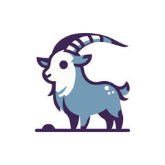 A whimsical cartoon goat standing on a grassy surface with a minimalistic background