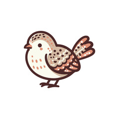 A whimsical illustration of a small bird standing gracefully, showcasing its detailed feathers and patterns
