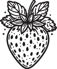 Simple Stylized Strawberry Illustration With Leaves And Seeds