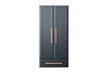 Dark gray modern kitchen cabinet with rose gold handles isolated on transparent background
