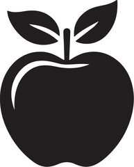 Simple Black Silhouette of a Fresh Apple with Leaves