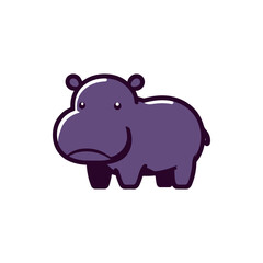 Cartoon hippo standing on a white background, showcasing its cheerful expression and round shape