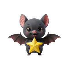 Obraz premium Cute Bat Holding a Star, 3D Render