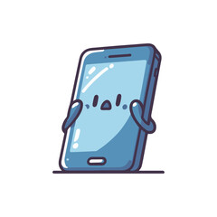 Cartoon smartphone character with arms and a cute face, showcasing a cheerful expression