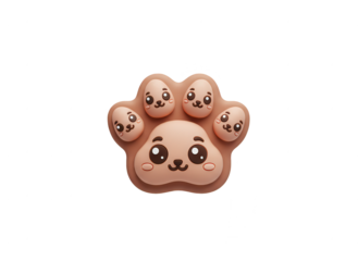 Cute Cartoon Paw Print with Faces Isolated on White.