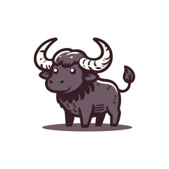 Cartoon-style illustration of a cute buffalo character with exaggerated features and a playful stance