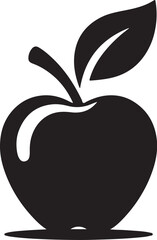 Simple Black Silhouette of a Ripe Apple with a Leaf and Stem