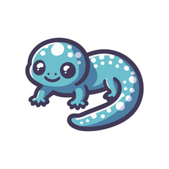Cute cartoon amphibian character with a blue body and white spots, set against a simple background