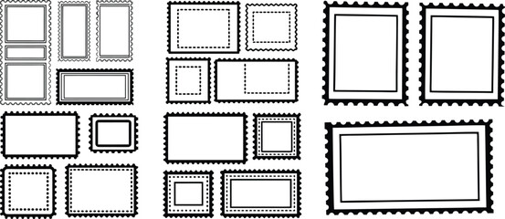 Collection of vintage perforated postage stamp borders and frames vector