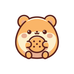 Cute cartoon bear character holding a cookie, set against a simple white background, ideal for children's illustrations