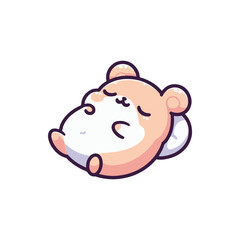 Cute cartoon bear character peacefully sleeping on a fluffy pillow in a serene setting
