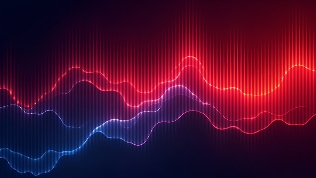 Fiery red and midnight blue gradient with luminous vertical waves. A bold, high-contrast design where alternating colors create a striking and dramatic visual impact