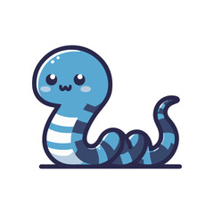 Cute cartoon blue worm with stripes, smiling and sitting on a white background, ideal for children's illustrations