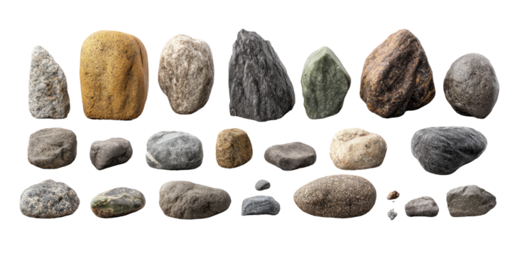 Assorted rocks of various shapes and colors