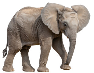 Fototapeta premium Baby Elephant Side View with Extended Ears, Isolated on Transparent Background
