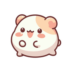 Cute cartoon character resembling a round, fluffy animal with a joyful expression