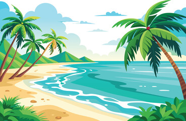 Fototapeta premium Vibrant tropical beach paradise with turquoise waters and lush greenery
