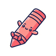 Cute cartoon crayon character playfully leaning with a joyful expression on a white background