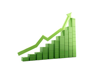 Green upward trend graph, 3D illustration