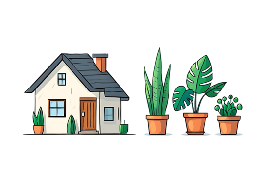 A building with trees on a transparent background.