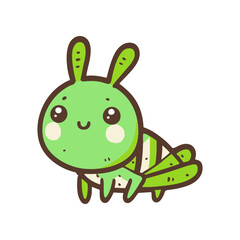 Cute cartoon grasshopper character with a joyful expression, set against a simple white background