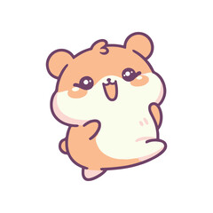 Cute cartoon hamster character with a joyful expression, set against a simple white background