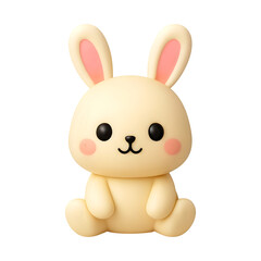 Cute 3D Rendered Cream Colored Baby Bunny Rabbit Character with Pink Cheeks Sitting on Transparent Background