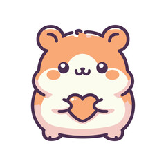 Cute cartoon hamster holding a heart, set against a simple white background, ideal for pet-themed designs