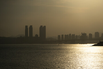 Sunset in Busan city evening skyline
