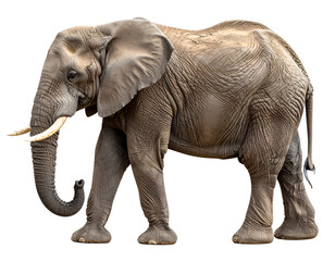Fototapeta premium African Elephant Side View Standing Pose, Isolated on Transparent Background