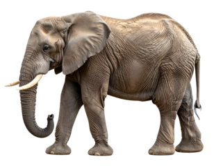 African Elephant Side View Standing Pose, Isolated on Transparent Background