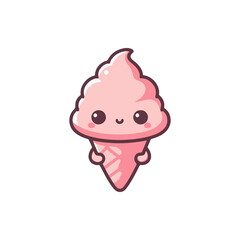 Cute cartoon ice cream cone with a smiling face, set against a simple white background