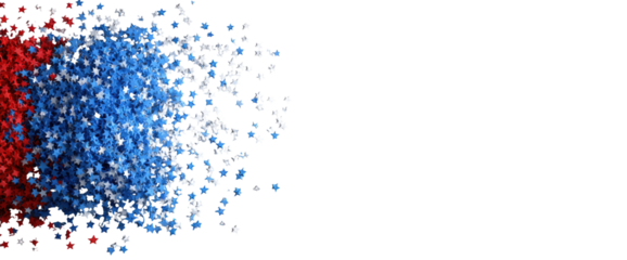 3D representation of clustered particles in red, white, and blue