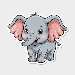 Fototapeta premium A funny, gray baby elephant with a pink trunk is a cute cartoon character illustration for a wild jungle safari adventure