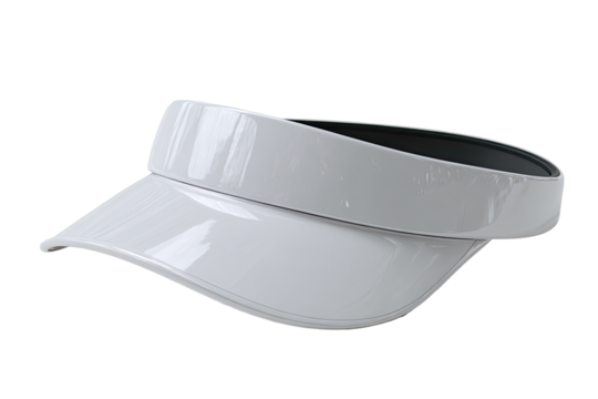 White visor hat, smooth, glossy finish