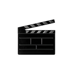 Black clapperboard graphic, open claps