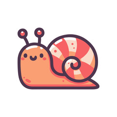 Cute cartoon snail with a colorful shell, smiling in a whimsical garden setting