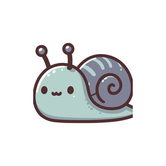 Cute cartoon snail with a smiling face and spiral shell, set against a simple white background