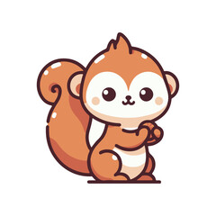 Cute cartoon squirrel holding an acorn, set against a simple white background, ideal for children's illustrations