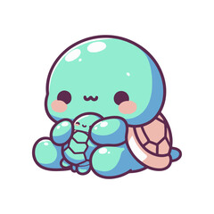 Cute cartoon turtle character holding a smaller turtle, showcasing warmth and affection