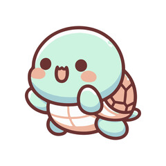 Cute cartoon turtle character smiling joyfully, set against a plain white background, ideal for children’s media