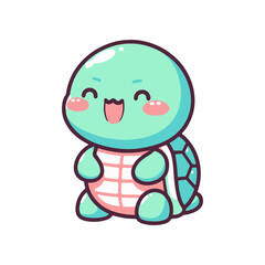 Cute cartoon turtle character with a joyful expression, sitting on a white background, ideal for children's designs