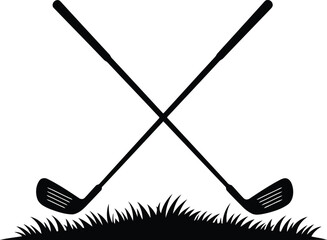 Crossed golf clubs silhouette icon green grass sport emblem vector vector