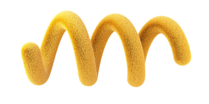Yellow abstract fluffy spiral. 3d design element isolated on white background.	