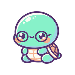 Obraz premium Cute cartoon turtle character with oversized eyes sitting playfully against a white background