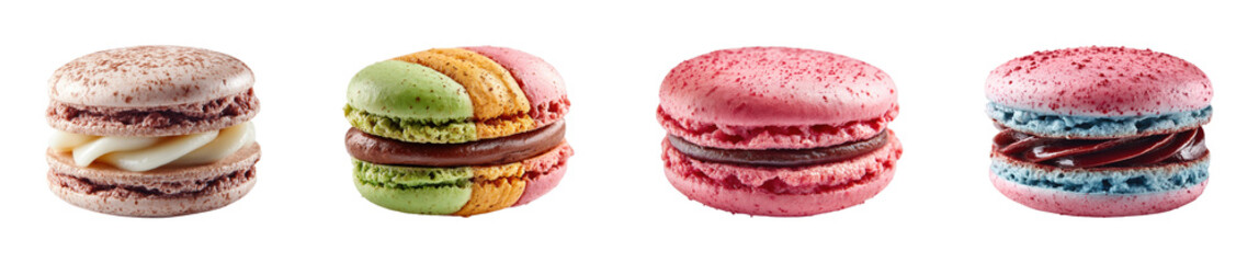 Colorful macarons delight bakery food PNG set, cut out, isolated on transparent background
